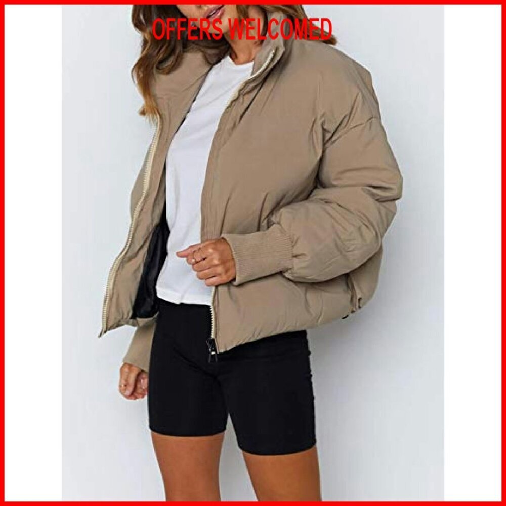 Oversized Cropped Puffer Jacket Winter Coat Quilted Lightweight - Picture 5 of 8